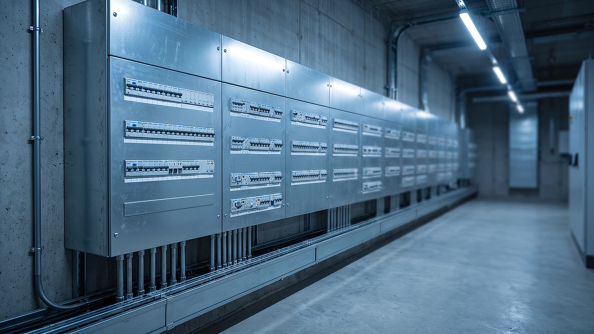 A three-phase distribution board in a commercial plant room