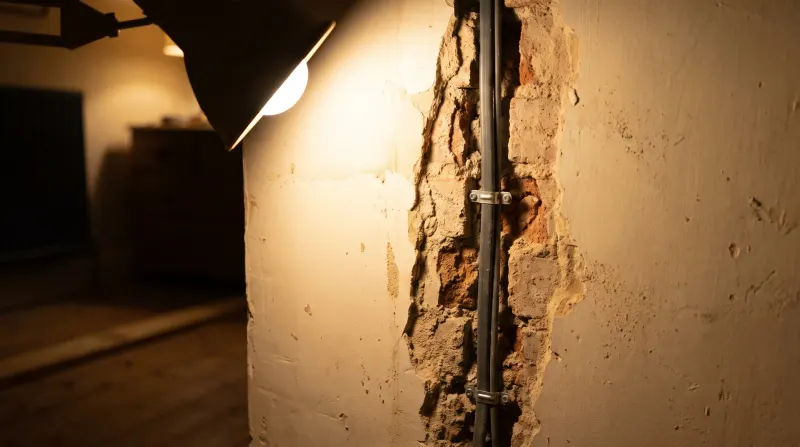 A bedroom wall chased out for new cable, found by an emergency electrician in Bexleyheath