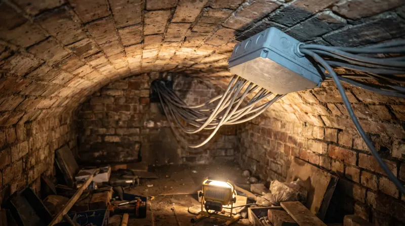 A junction box in the cellar ceiling of a terraced house, examined on an emergency call-out in East Ham