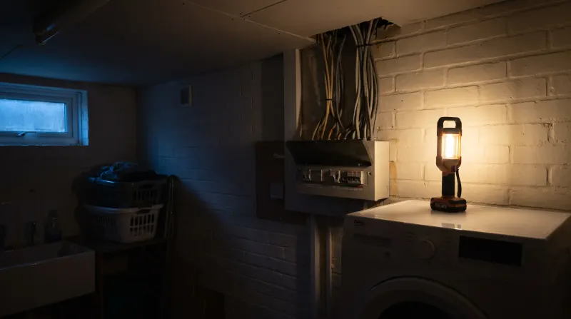 A consumer unit in the utility room of a detached house, found by an emergency electrician in Orpington