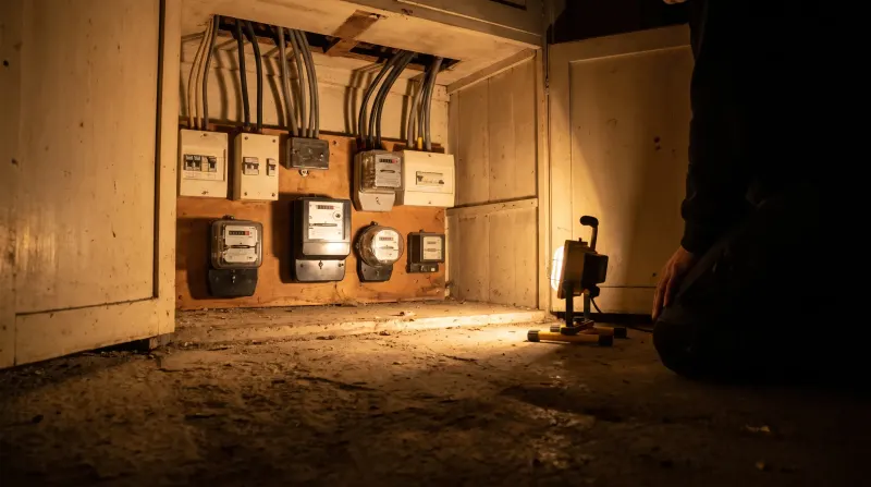 Separate meters for each flat in a converted house, found by an emergency electrician in Stoke Newington