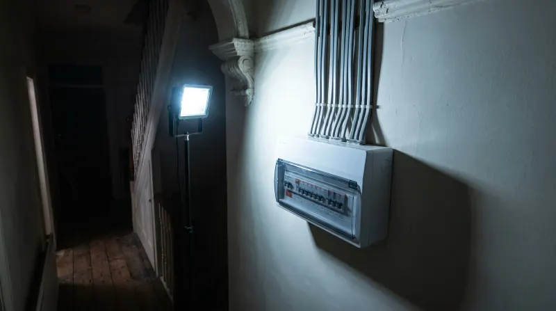 A modern consumer unit fitted in a Victorian hallway, found by an emergency electrician in your area