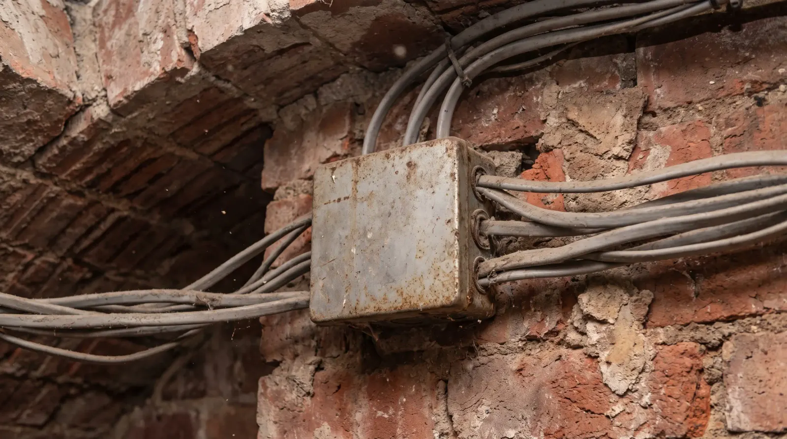 A junction box in the cellar ceiling of a terraced house — the kind of fault finding an electrician in Sydenham is called out for