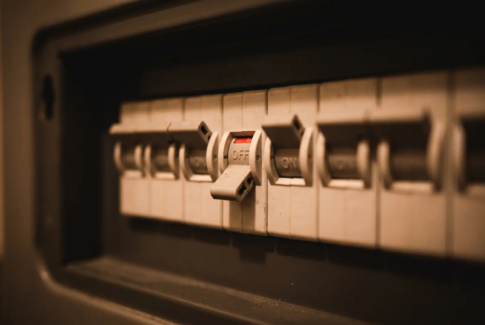 A single circuit breaker switched into the tripped position among others still on