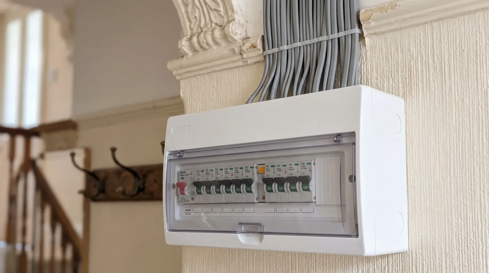A modern consumer unit fitted in a Victorian hallway — fuse board upgrade in Bethnal Green