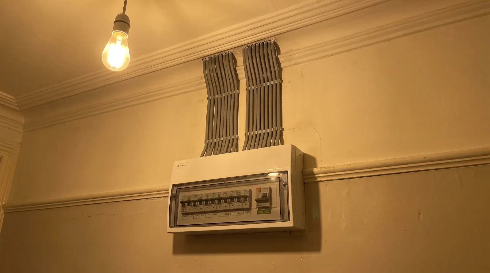 A modern consumer unit fitted in a Victorian hallway — fuse board upgrade in Tottenham