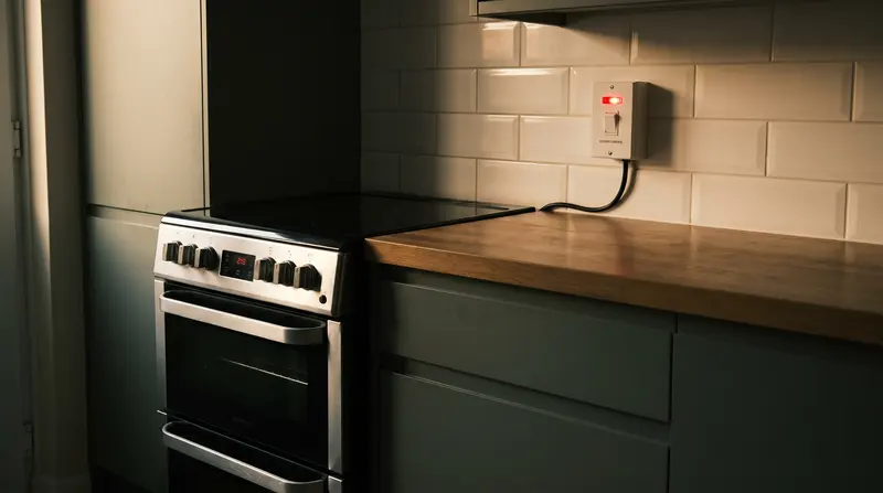 A cooker control unit on the wall beside a freestanding oven — kitchen and appliance circuits in Harold Wood