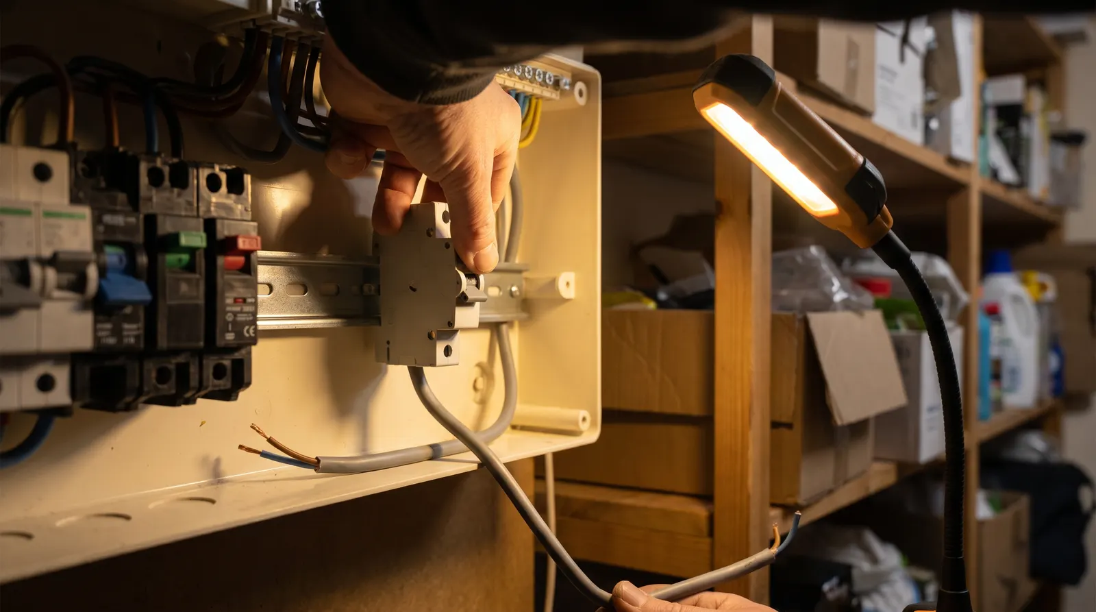 A new circuit breaker being wired into a consumer unit for an EV charger circuit