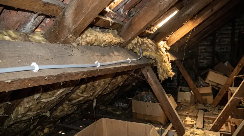 New cable clipped along the ceiling joists in a bungalow loft — rewires in Benfleet