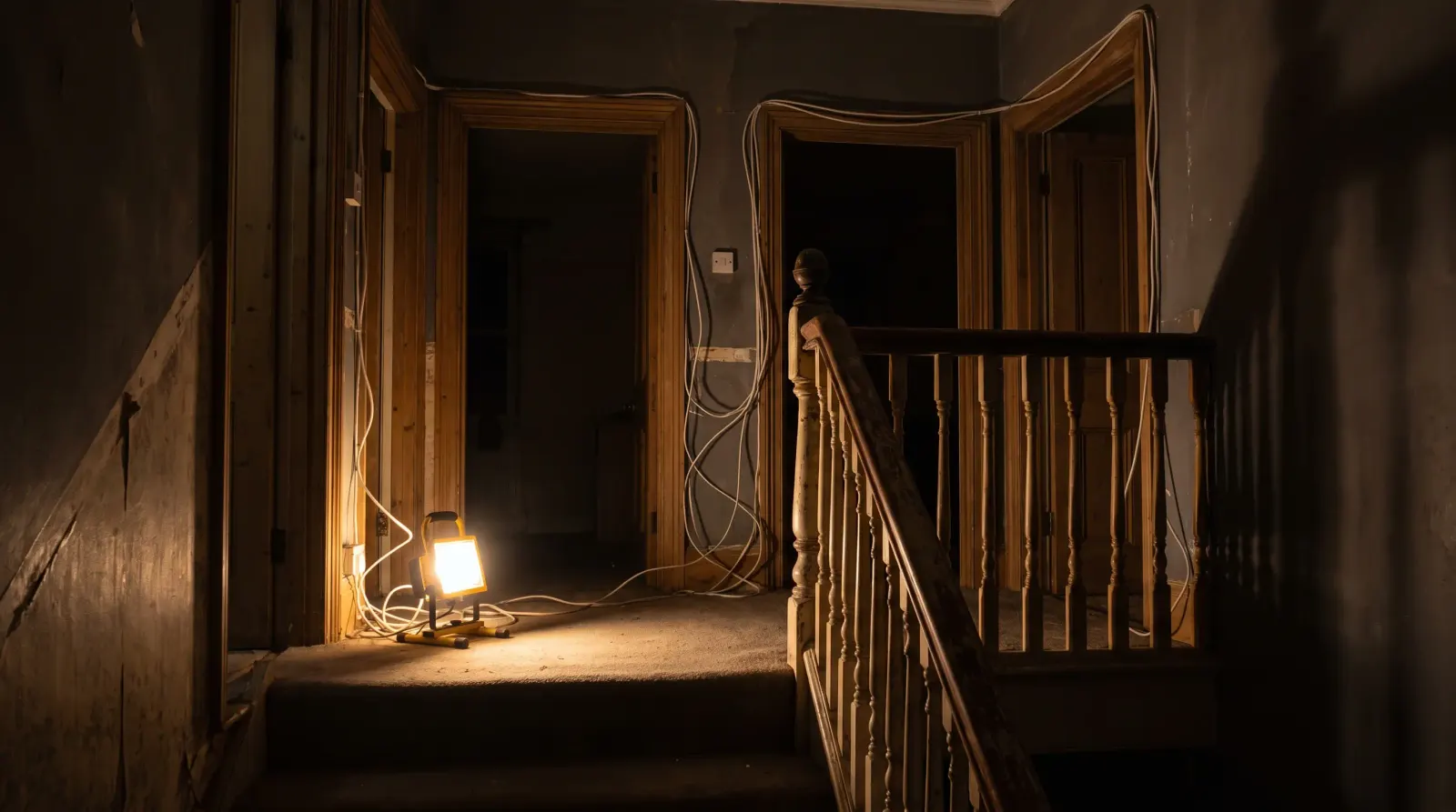 Surface-run cable to separate flat entrances on a landing — the kind of rewiring an electrician in Stoke Newington is called out for